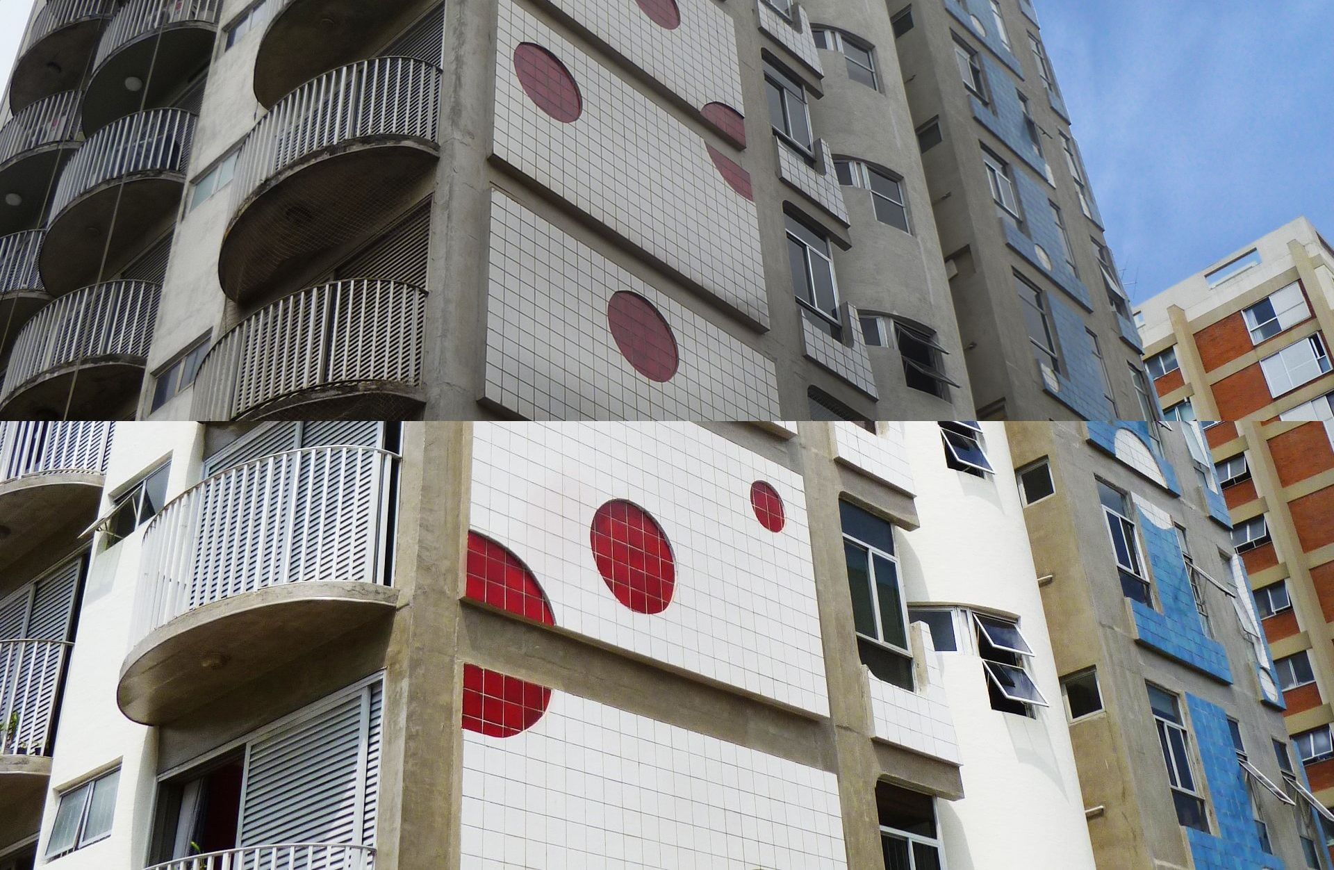 Antes e depois da restauração da fachada do Ed. Giordana